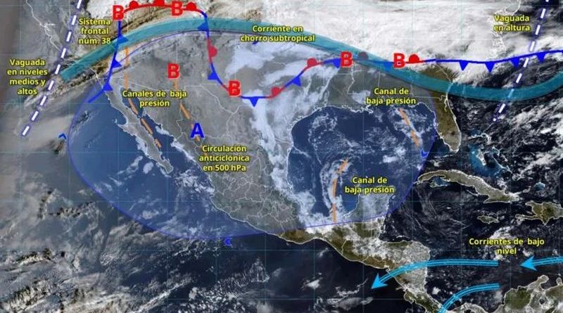 FRENTE FRÍO 38 PROVOCARÁ LLUVIAS FUERTES Y VIENTOS INTENSOS EN MÉXICO ESTA SEMANA